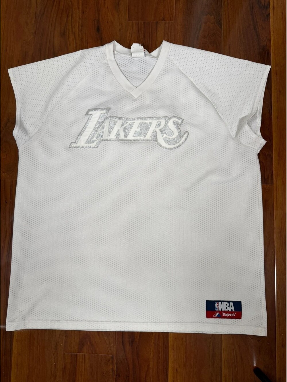 Vintage Los Angeles Lakers White Sparkle Adult 2XL NBA Majestic USA Jersey Shirt